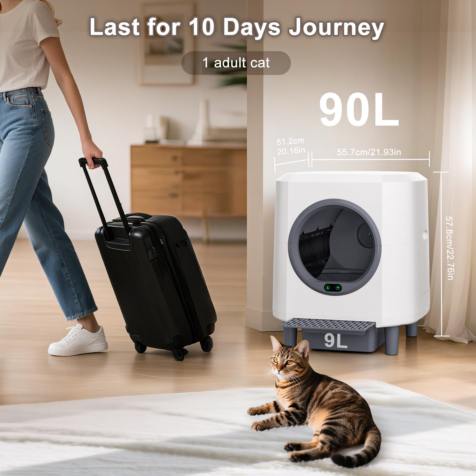 Ellenpent Automatic Litter Box – Self-Cleaning, Odor Control, 90L Capacity with APP & Safety Sensor