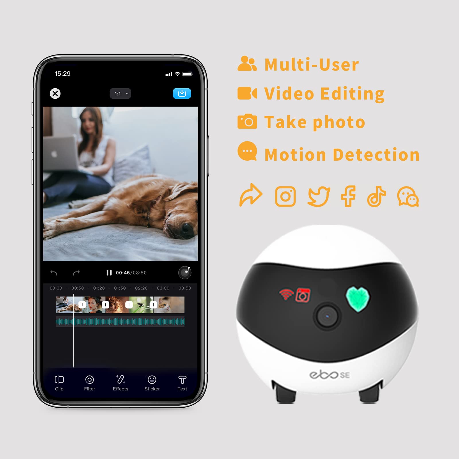 Enabot EBO SE FamilyBot: 1080P Indoor Pet Camera Robot with Auto-Recharge