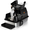 Eosarcu Stainless Steel Cat Litter Box with Flip-Top Lid | XL Enclosed, Odor Control, Non-Sticky