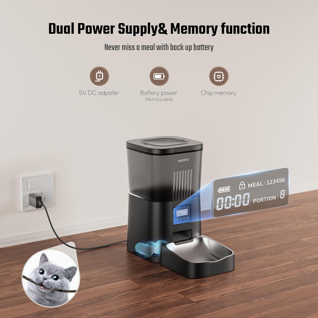 Espelho Automatic Cat Feeder — 4L Timed Dispenser, 1–6 Meals, Voice Recorder