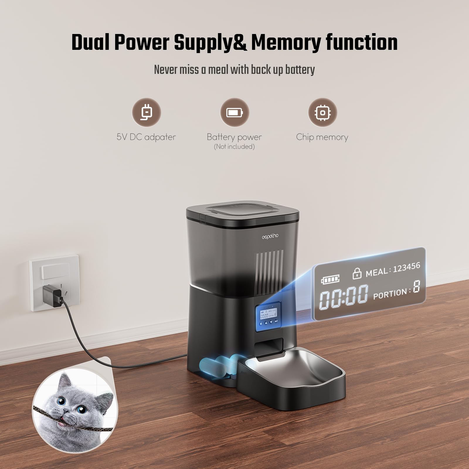 Espelho Automatic Cat Feeder — 4L Timed Dispenser, 1–6 Meals, Voice Recorder