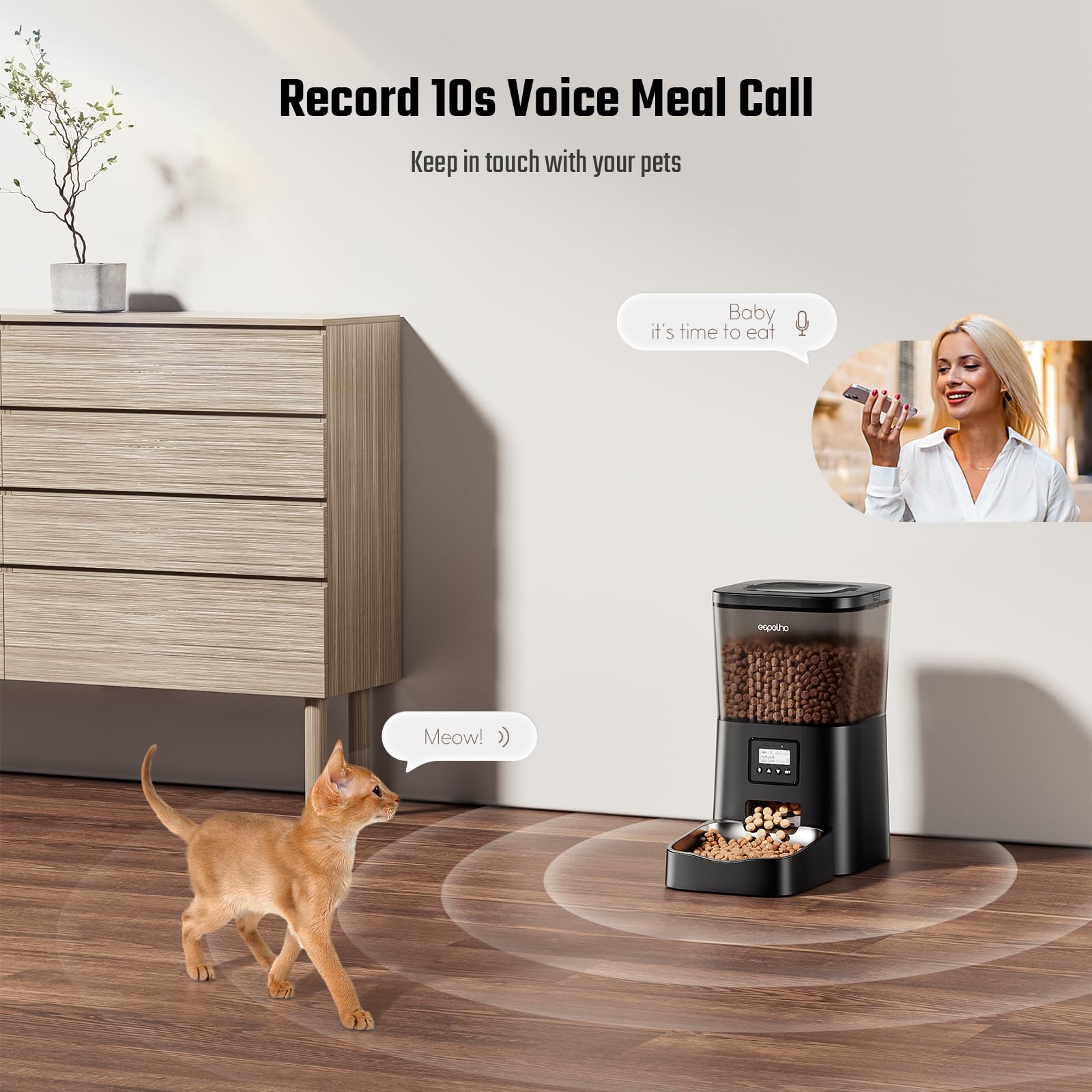 Espelho Automatic Cat Feeder — 4L Timed Dispenser, 1–6 Meals, Voice Recorder