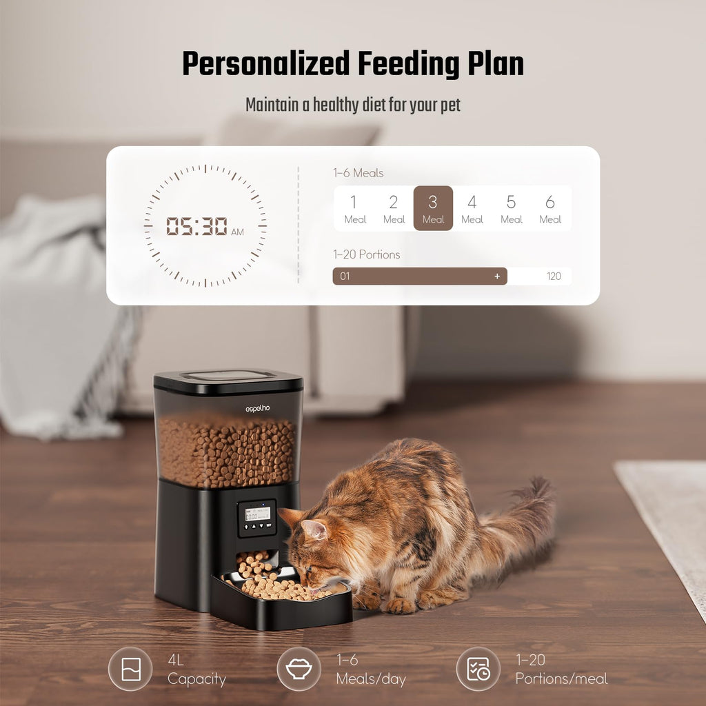 Espelho Automatic Cat Feeder — 4L Timed Dispenser, 1–6 Meals, Voice Recorder
