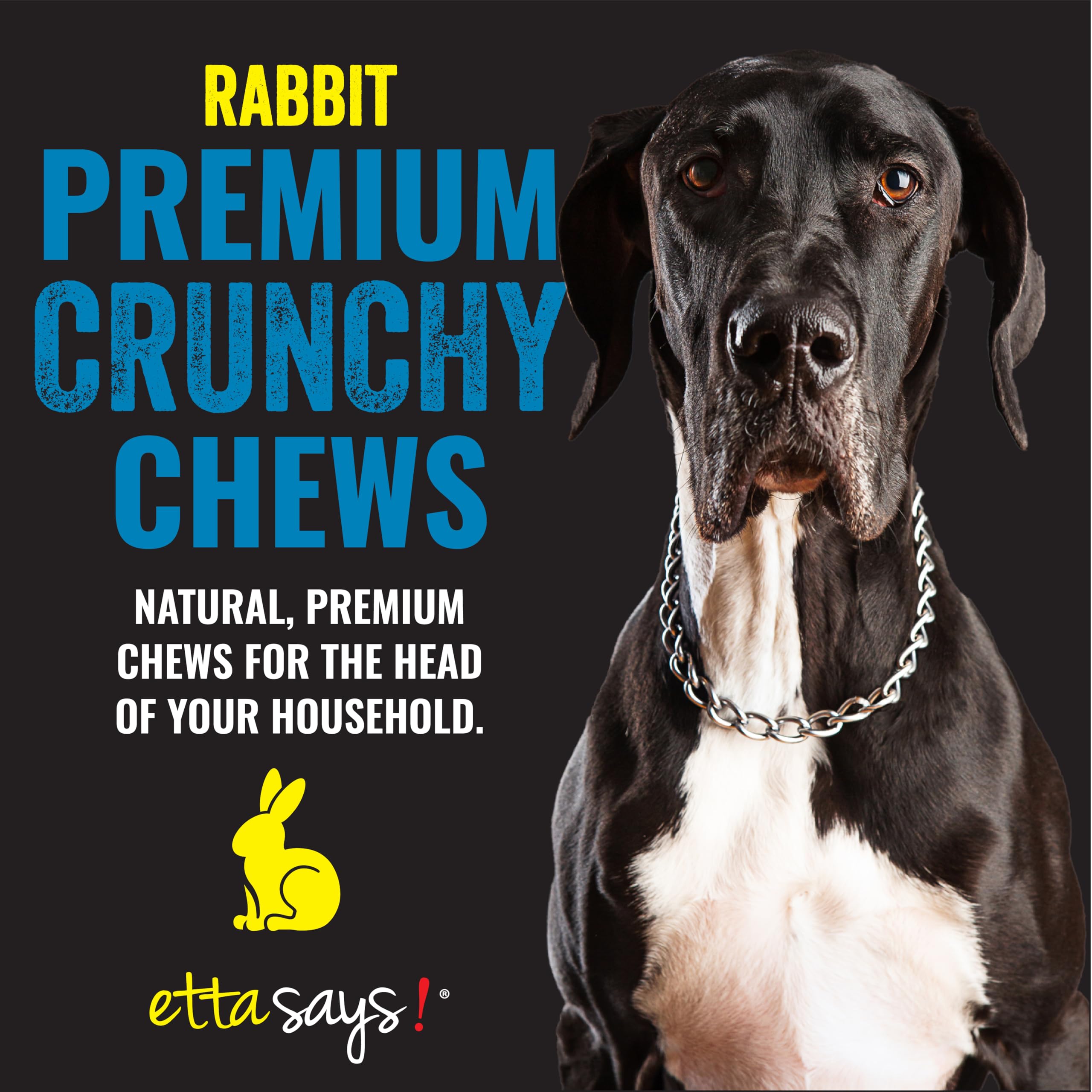 etta says! Premium Crunchy 7-inch Rabbit Dog Chews - Grain-Free, Easy to Digest - Made in USA (20 Count)