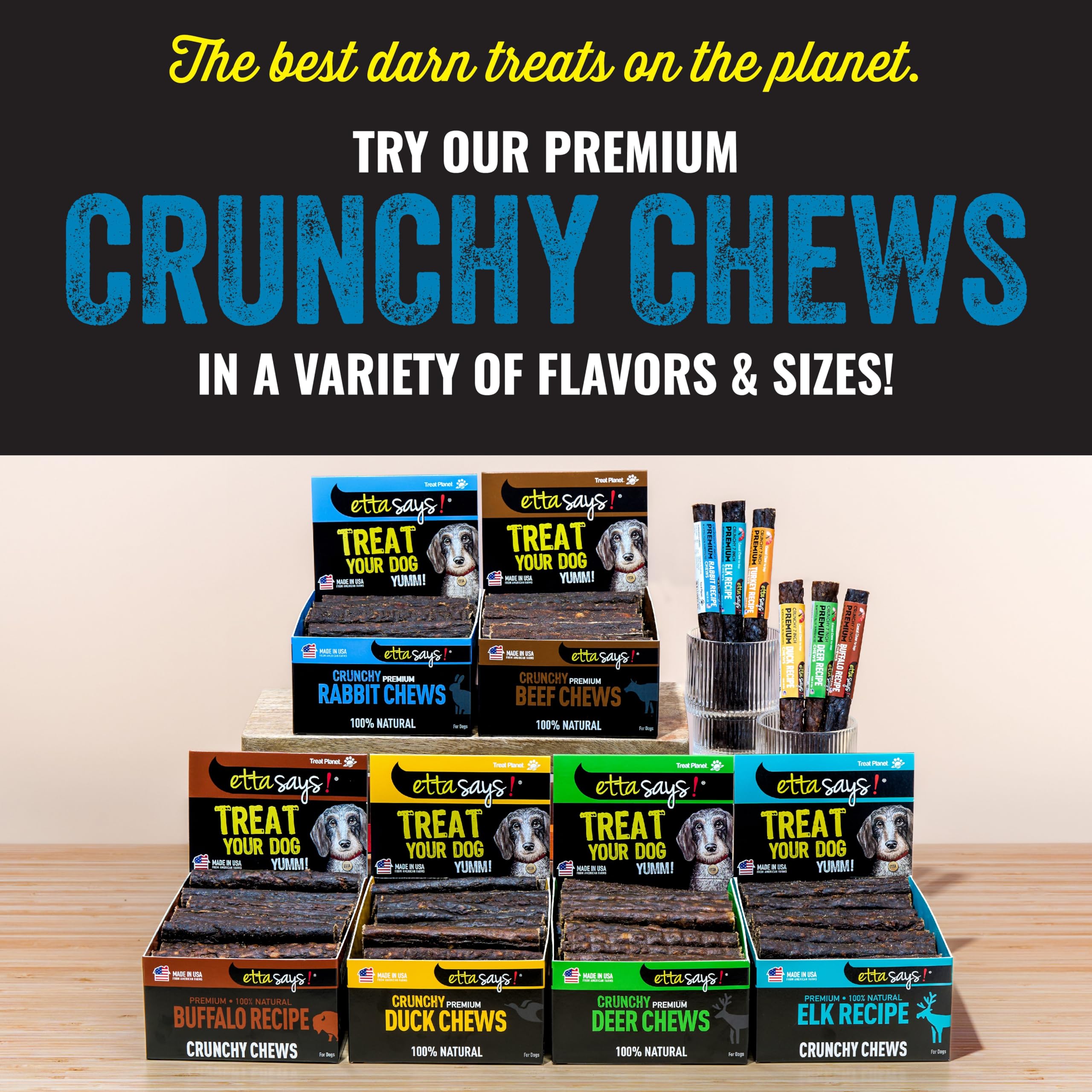 etta says! Premium Crunchy 7-inch Rabbit Dog Chews - Grain-Free, Easy to Digest - Made in USA (20 Count)