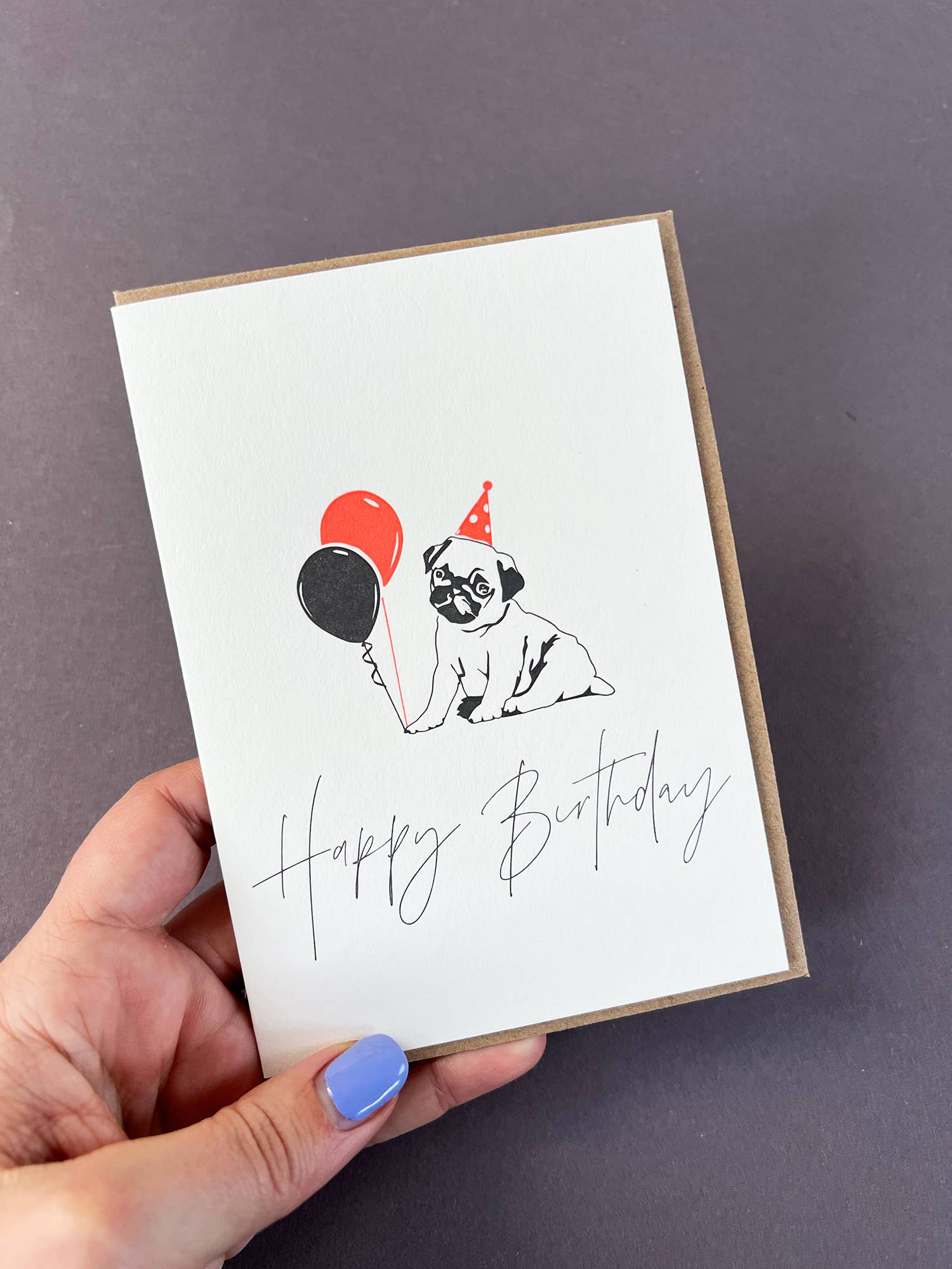 Pug Letterpress Birthday Card