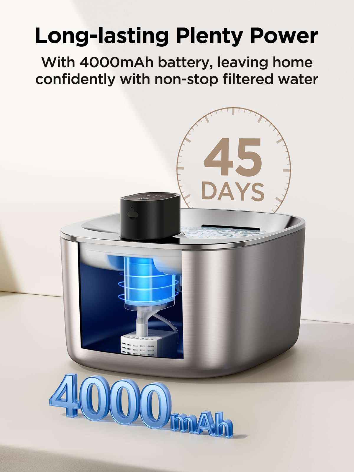 FEELNEEDY Wireless Cat Water Fountain with Sensor – 4L Stainless Steel, 4000mAh Battery, Ultra Quiet (YPD-C004S)