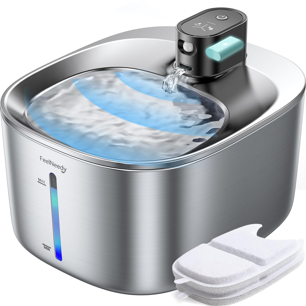 FEELNEEDY Wireless Cat Water Fountain with Sensor – 4L Stainless Steel, 4000mAh Battery, Ultra Quiet (YPD-C004S)
