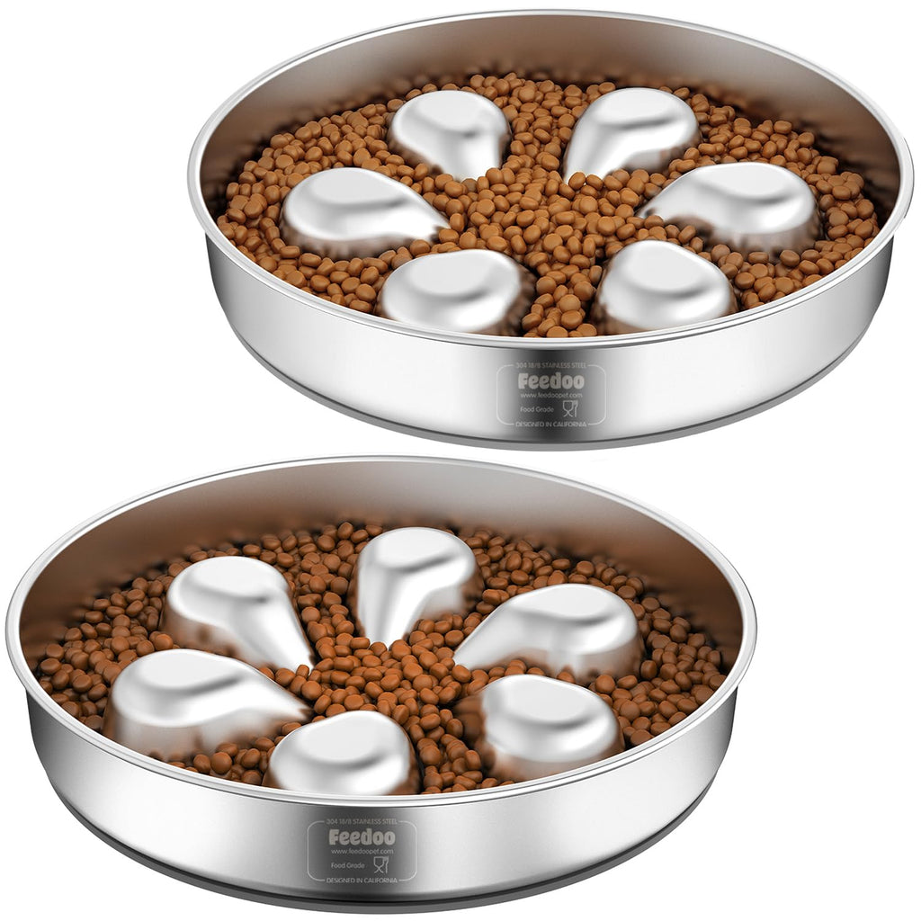 Feedoo Slow Feeder Dog Bowl — 3 Cups for Large Breeds | Stainless Steel, Non-Slip, Dishwasher Safe (2 Pack)