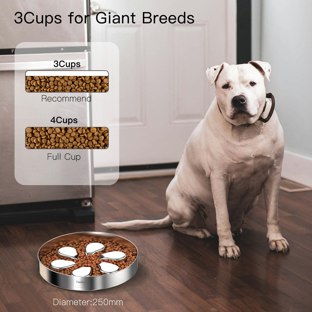 Feedoo Slow Feeder Dog Bowl — 3 Cups for Large Breeds | Stainless Steel, Non-Slip, Dishwasher Safe (2 Pack)