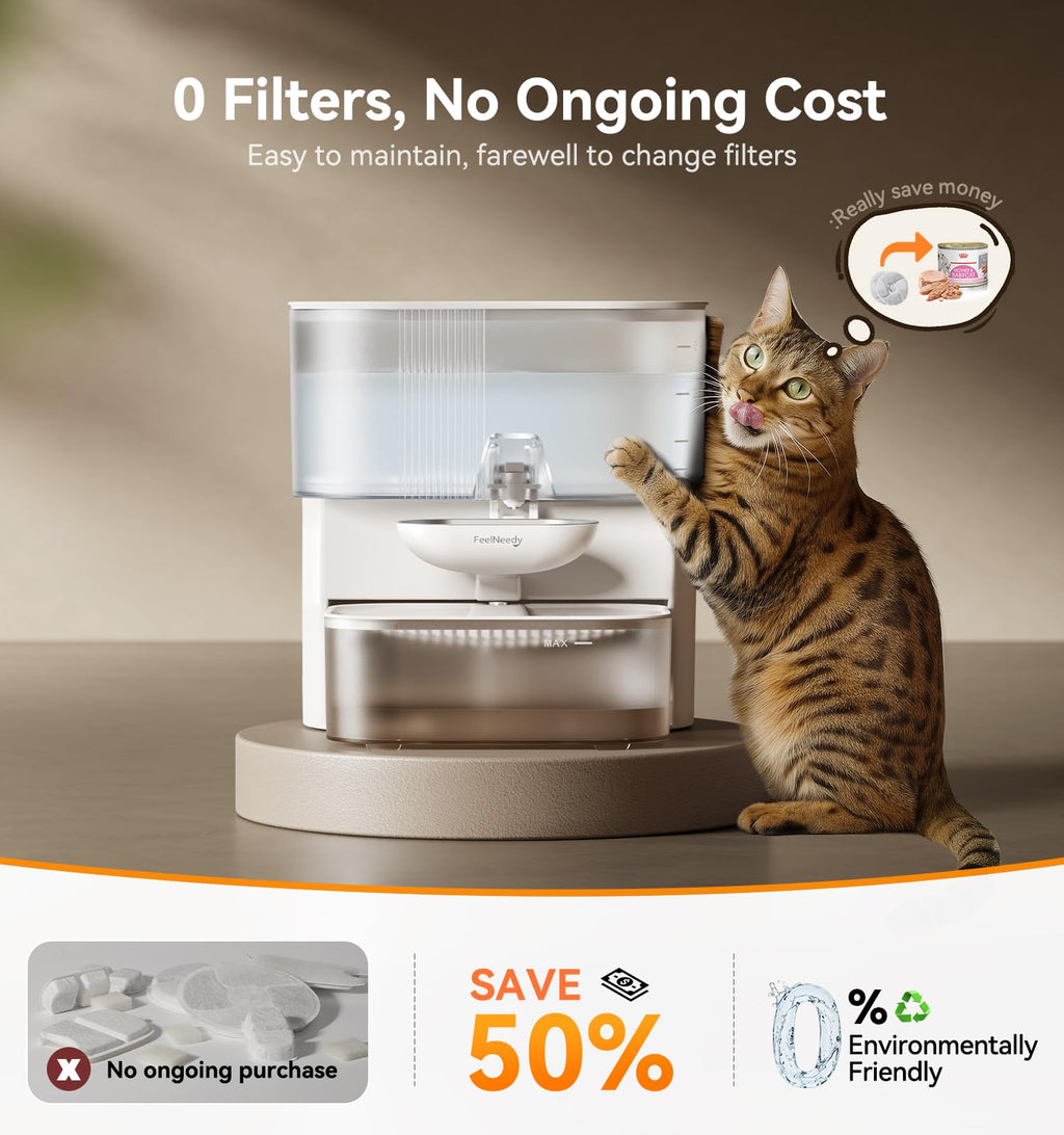 FEELNEEDY Wireless Cat Water Fountain – No Filters, Wastewater Separation, 3.5L Stainless Steel Bowl