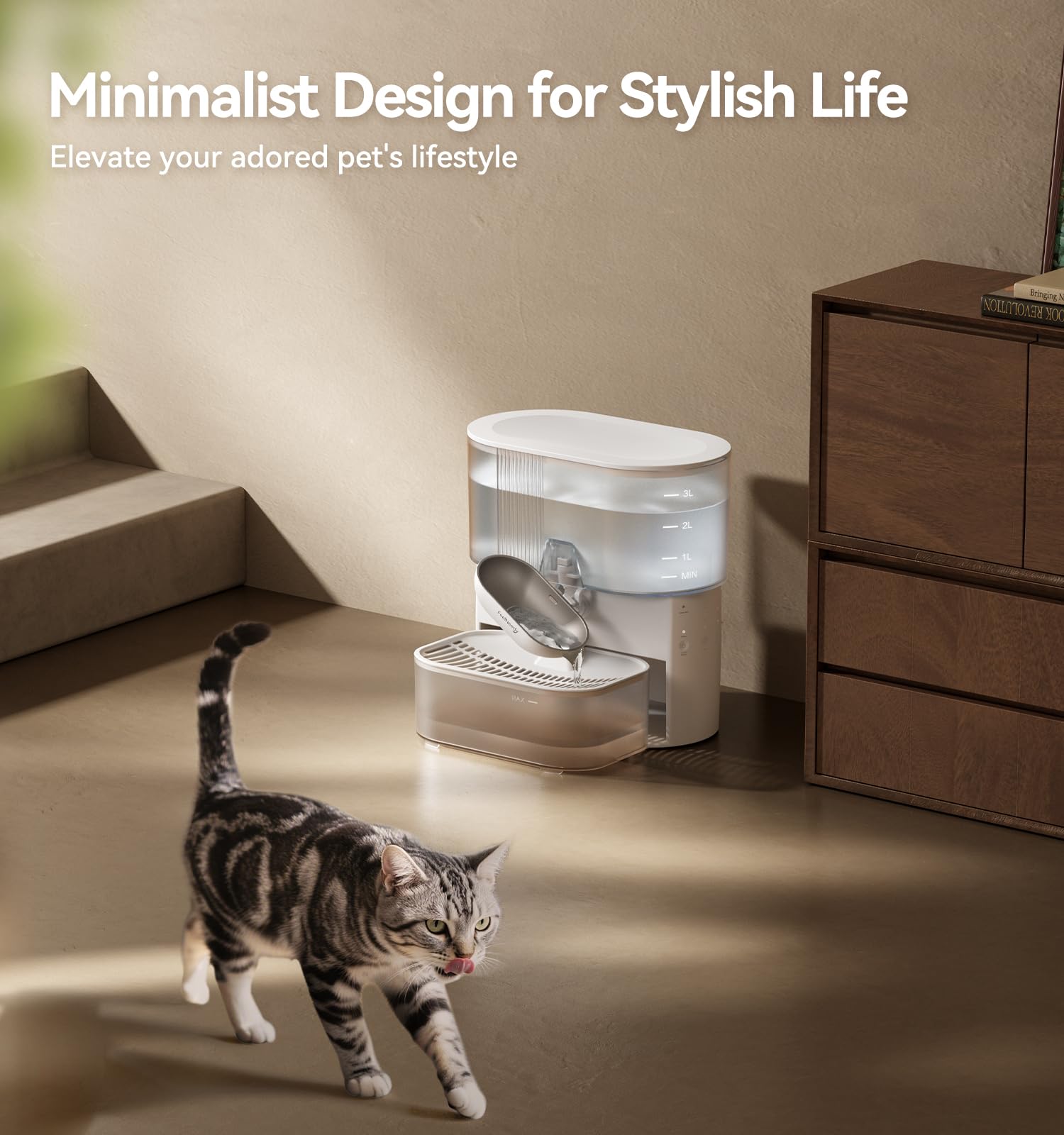 FEELNEEDY Wireless Cat Water Fountain – No Filters, Wastewater Separation, 3.5L Stainless Steel Bowl