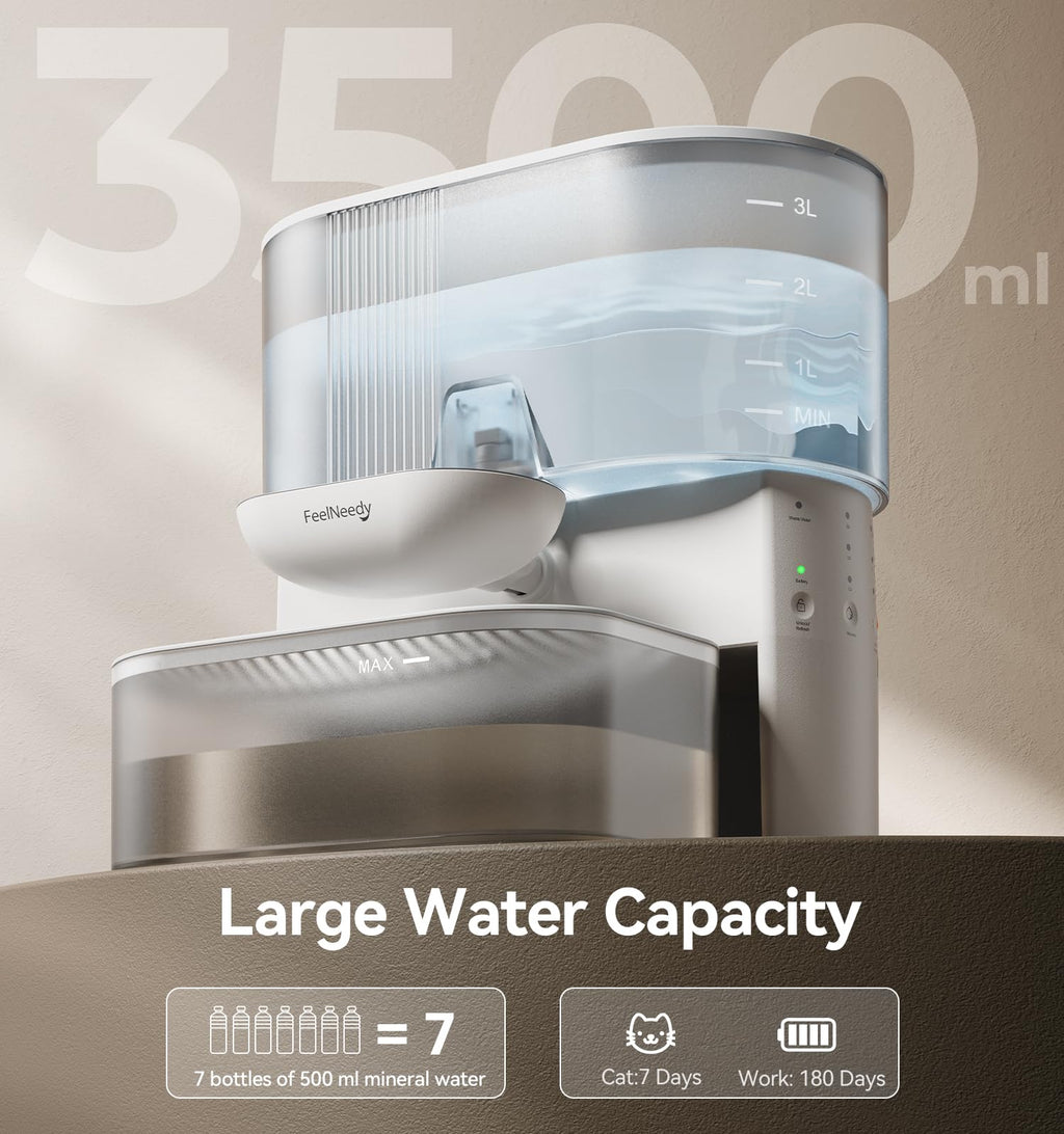 FEELNEEDY Wireless Cat Water Fountain – No Filters, Wastewater Separation, 3.5L Stainless Steel Bowl