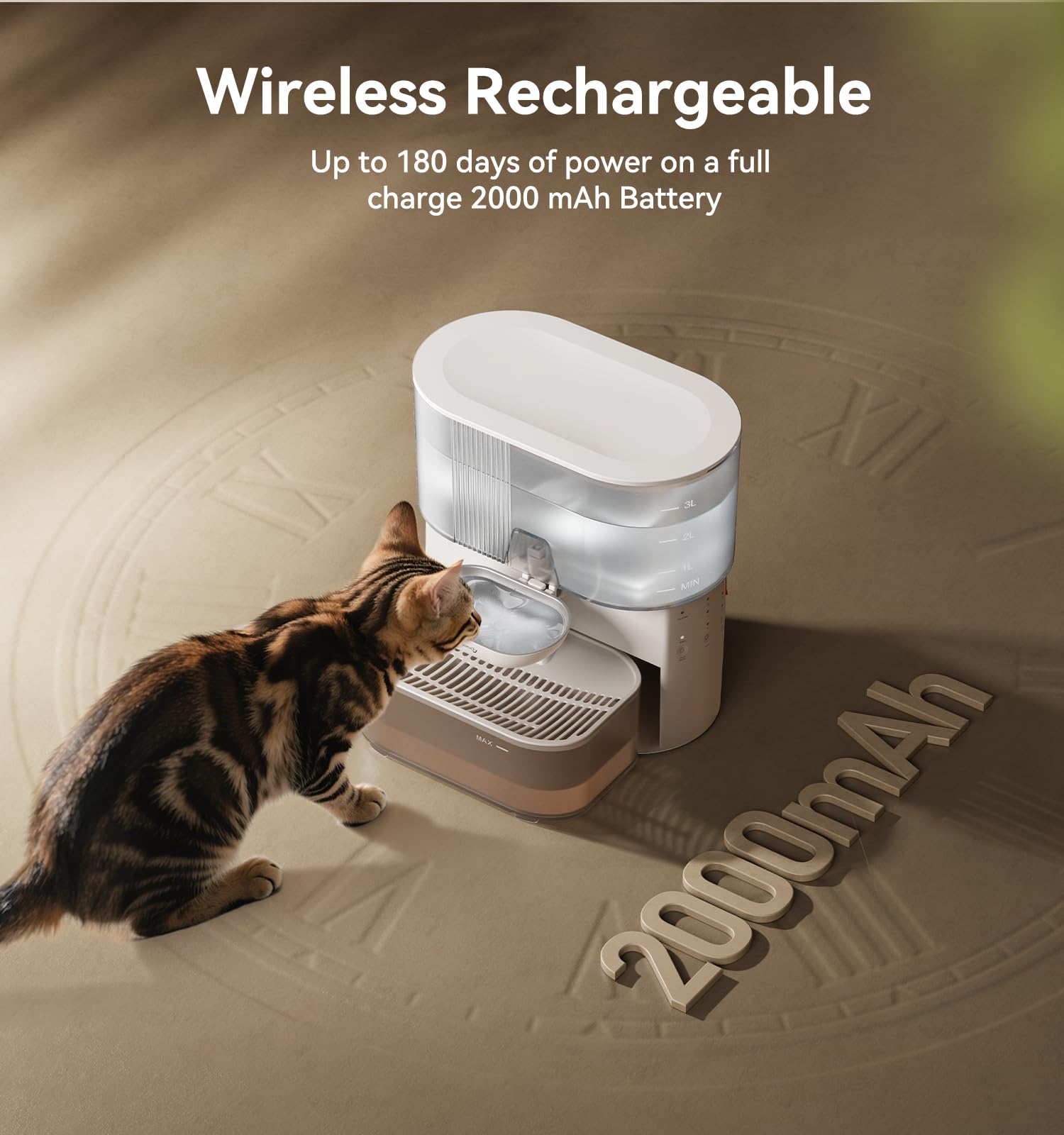 FEELNEEDY Wireless Cat Water Fountain – No Filters, Wastewater Separation, 3.5L Stainless Steel Bowl