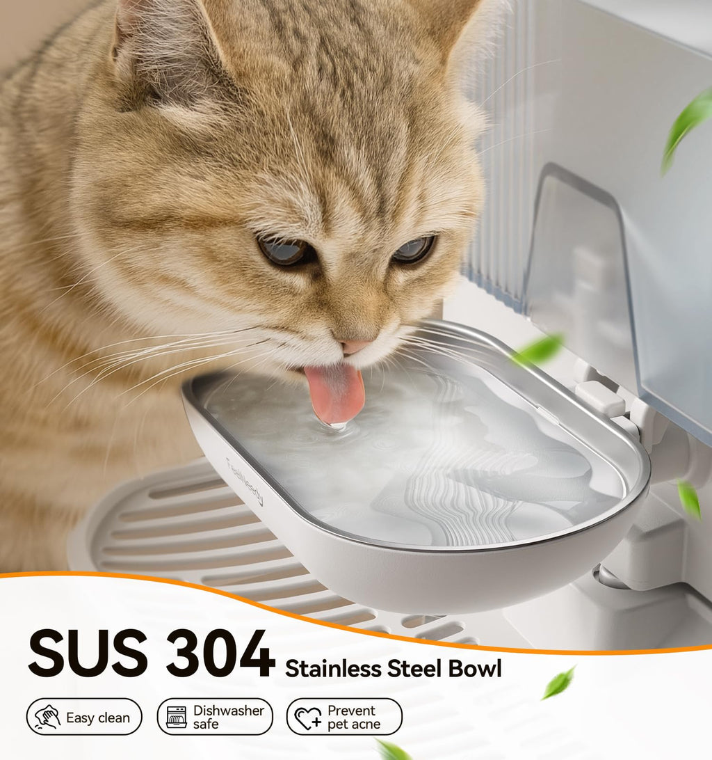 FEELNEEDY Wireless Cat Water Fountain – No Filters, Wastewater Separation, 3.5L Stainless Steel Bowl