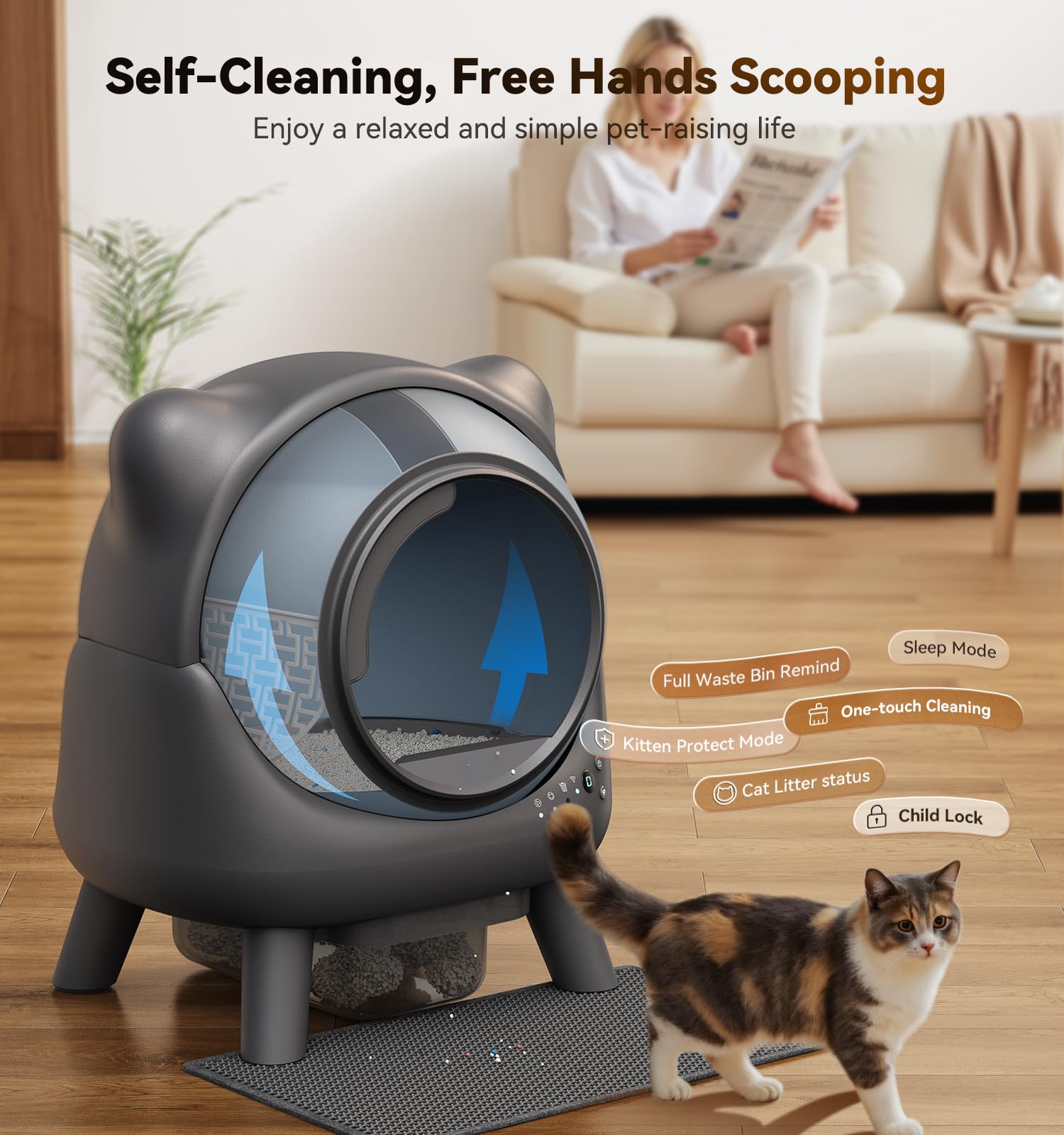 FEELNEEDY Self-Cleaning Litter Box with 65L App Monitor, Odor Control, Multi-Cat