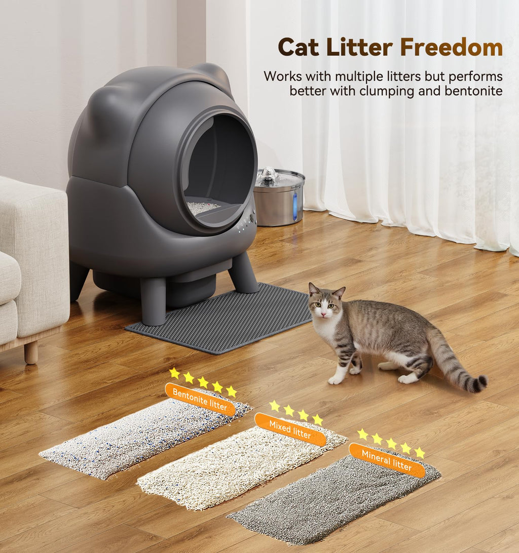 FEELNEEDY Self-Cleaning Litter Box with 65L App Monitor, Odor Control, Multi-Cat