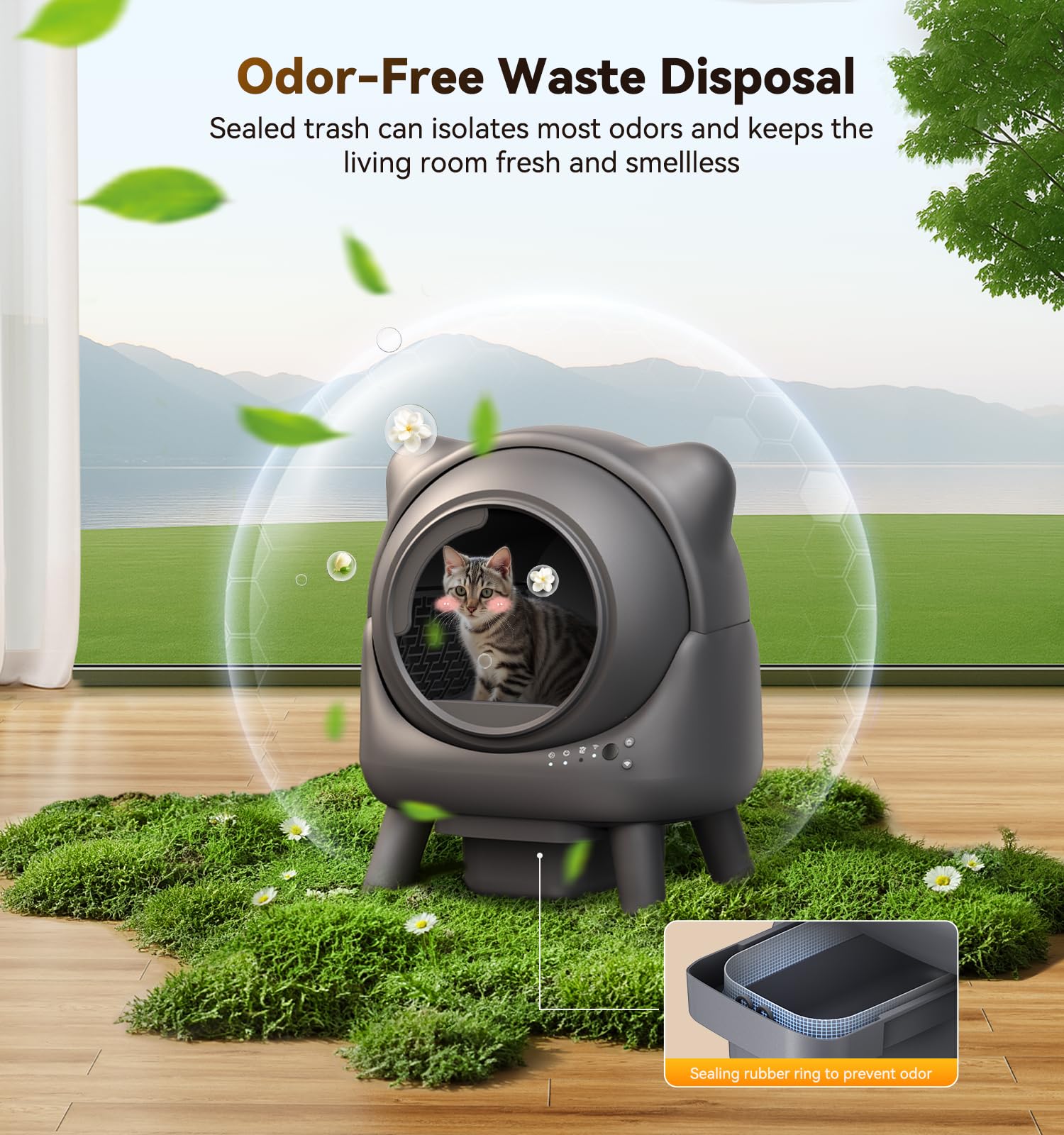 FEELNEEDY Self-Cleaning Litter Box with 65L App Monitor, Odor Control, Multi-Cat