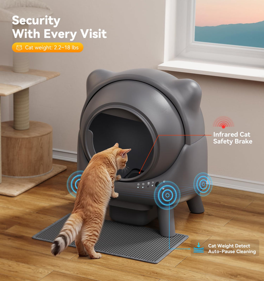 FEELNEEDY Self-Cleaning Litter Box with 65L App Monitor, Odor Control, Multi-Cat