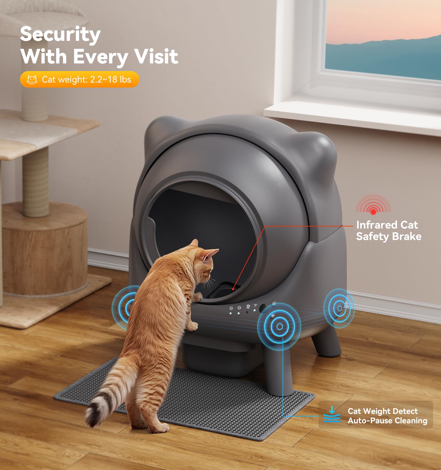 FEELNEEDY Self-Cleaning Litter Box with 65L App Monitor, Odor Control, Multi-Cat