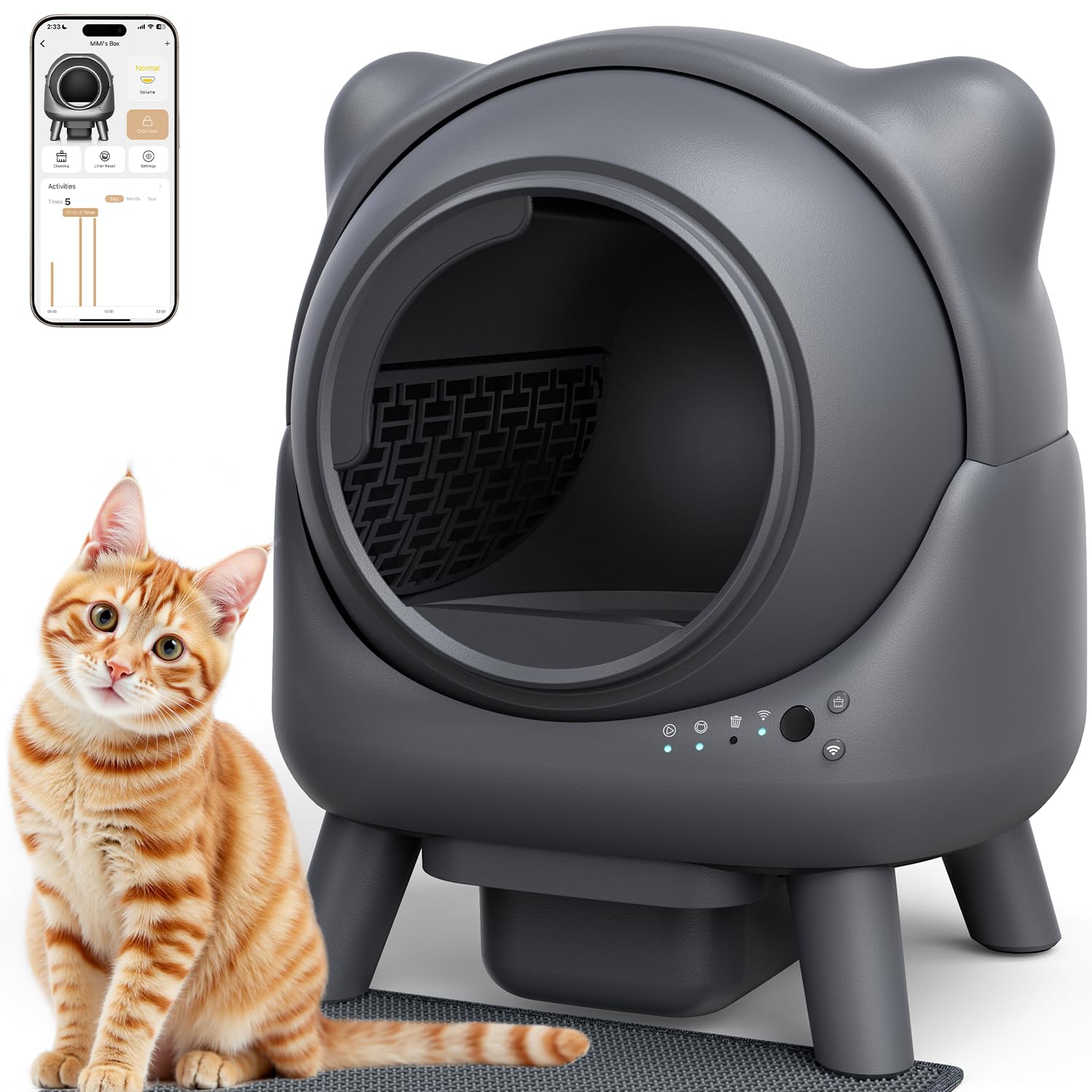 FEELNEEDY Self-Cleaning Litter Box with 65L App Monitor, Odor Control, Multi-Cat