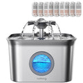 FEELNEEDY Stainless Steel Cat Water Fountain 2.8L – Ultra-Quiet, 9-Filter Filtration, LED Level Window, Dishwasher Safe