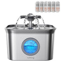 FEELNEEDY Stainless Steel Cat Water Fountain – 2.8L, 6-Filter System, Ultra-Quiet 20dB Pump, LED Window, Dishwasher Safe