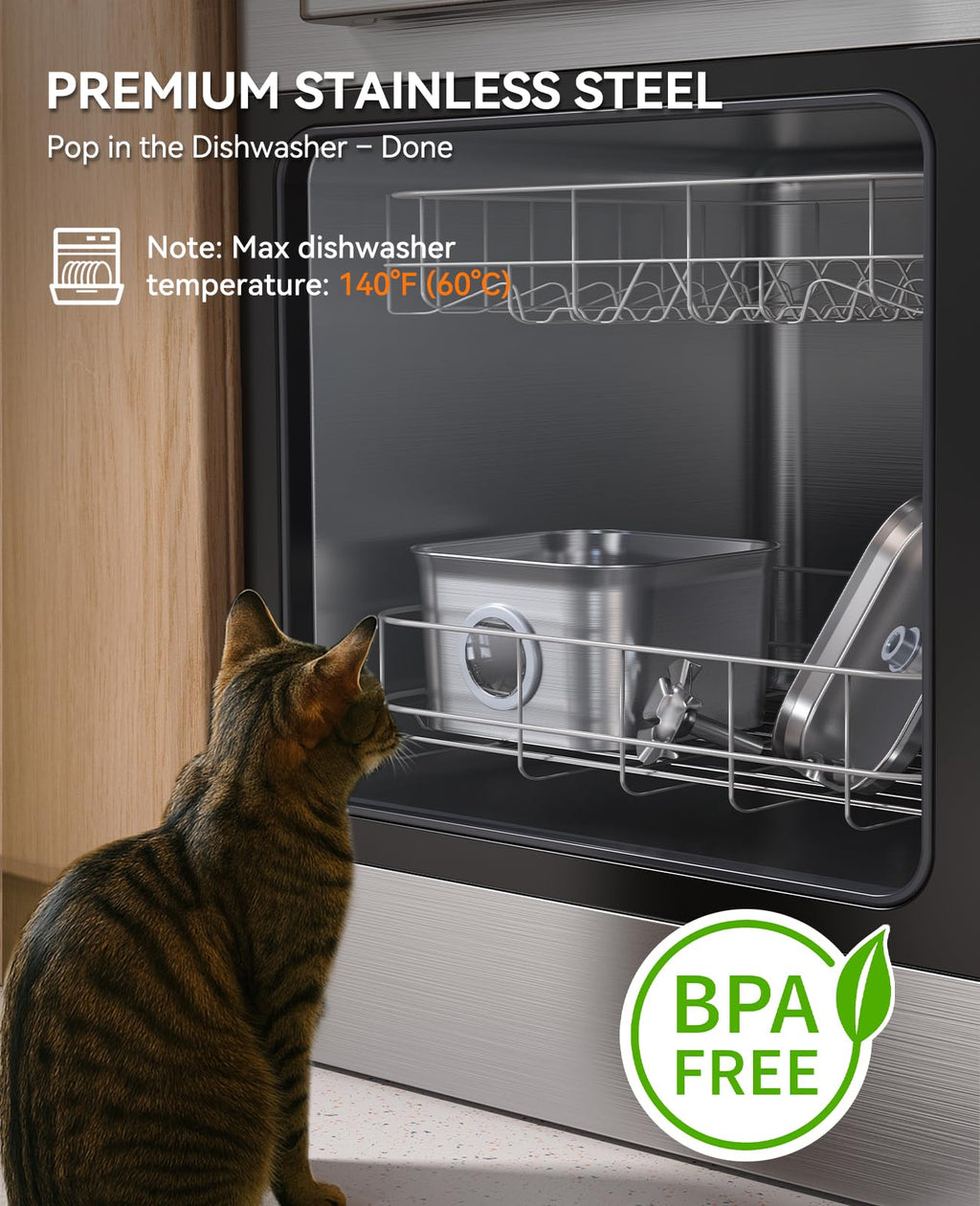 FEELNEEDY Stainless Steel Cat Water Fountain – 2.8L, 6-Filter System, Ultra-Quiet 20dB Pump, LED Window, Dishwasher Safe