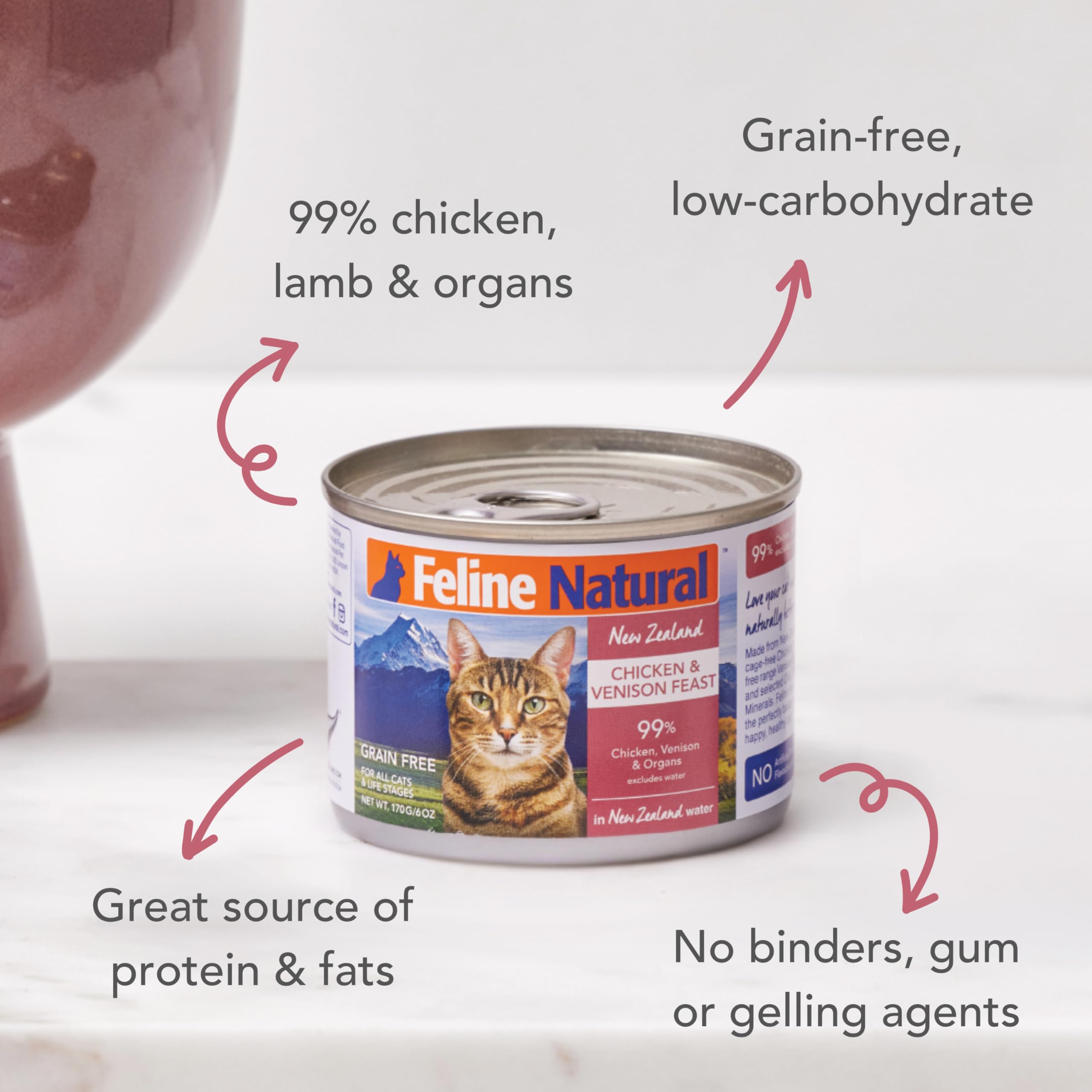 Feline Natural New Zealand Canned Wet Cat Food – Chicken & Venison Feast, High-Meat, Grain Free, 6 oz, Pack of 12