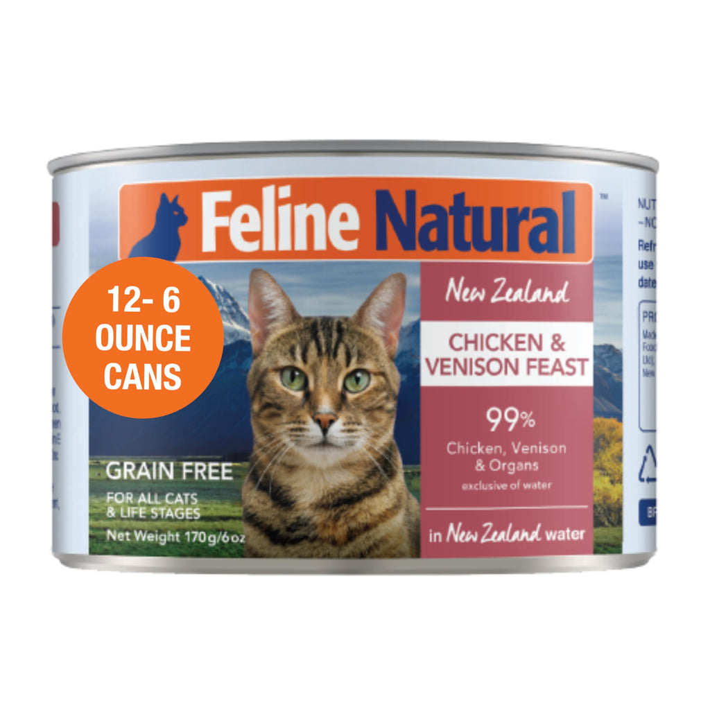 Feline Natural New Zealand Canned Wet Cat Food – Chicken & Venison Feast, High-Meat, Grain Free, 6 oz, Pack of 12