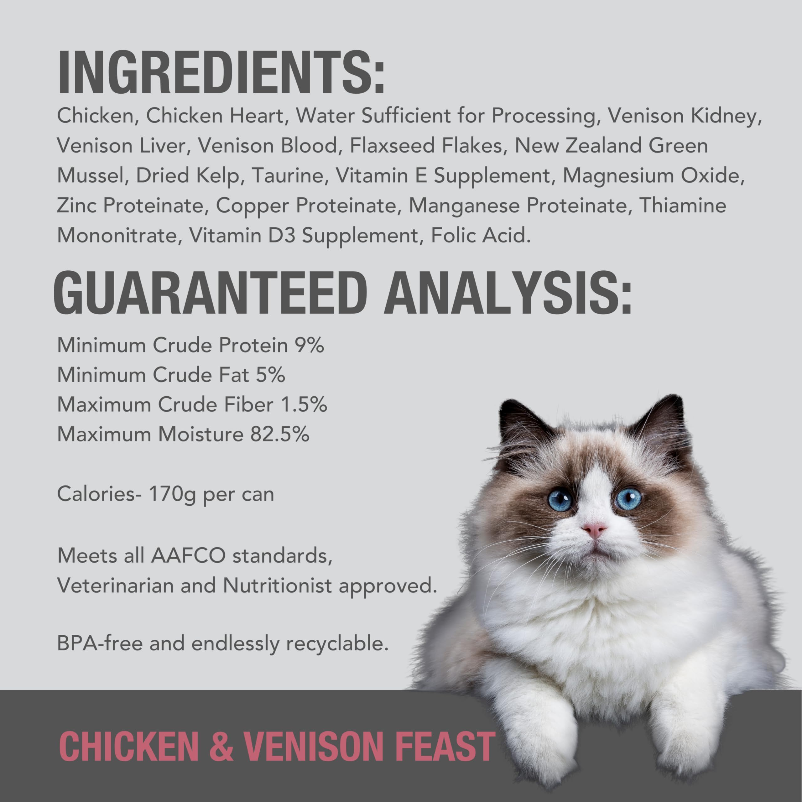 Feline Natural New Zealand Canned Wet Cat Food – Chicken & Venison Feast, High-Meat, Grain Free, 6 oz, Pack of 12