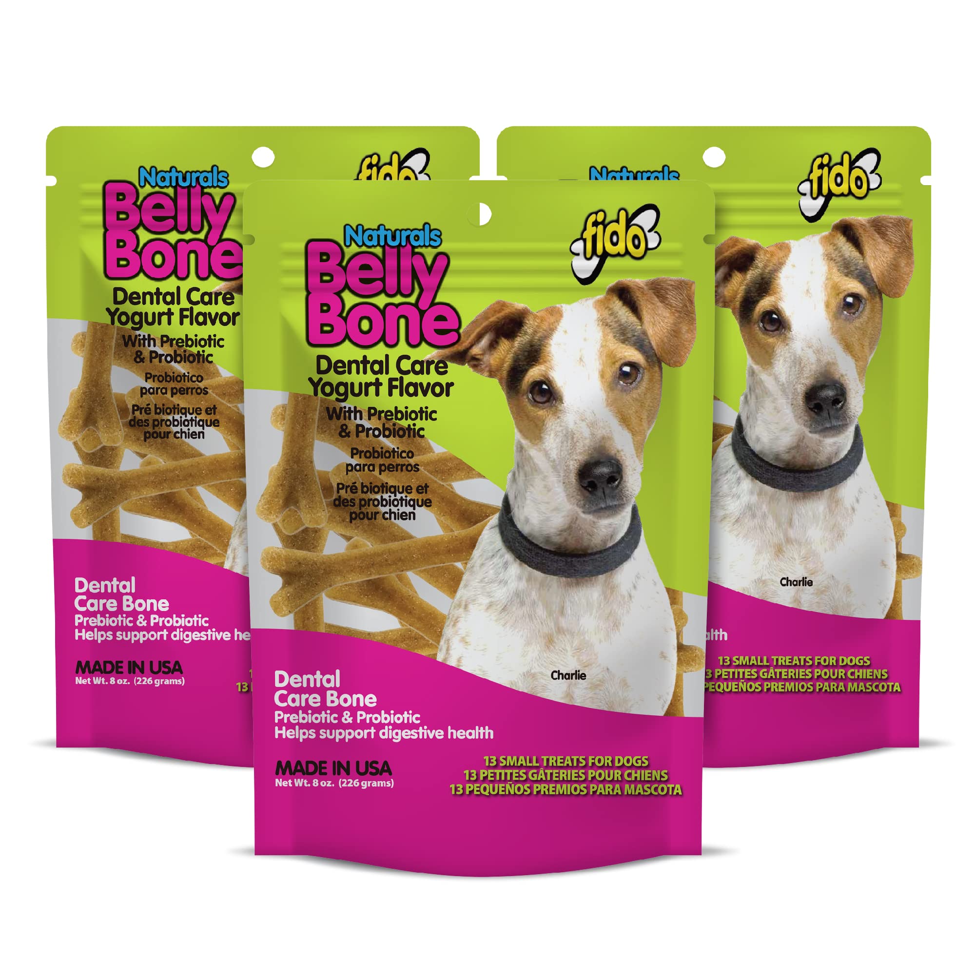 Fido Belly Bones for Small Dogs – Yogurt Flavored Dental Treats, 3-Pack (39 Bones), USA Made