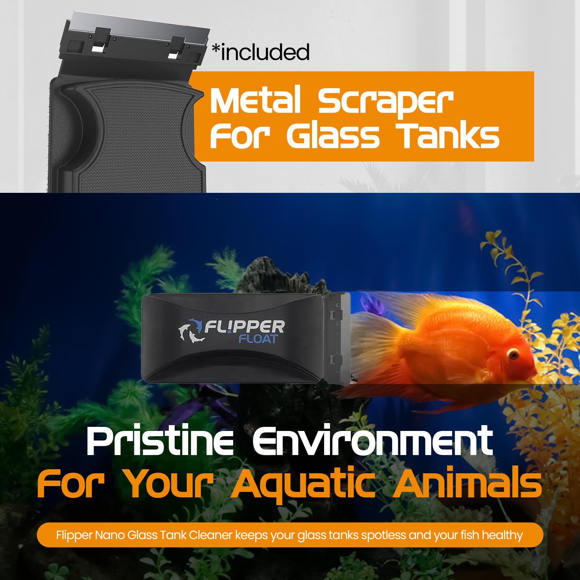FL!PPER Float Standard Magnetic Aquarium Cleaner – 2-in-1 Scrubber & Scraper for Glass & Acrylic Tanks
