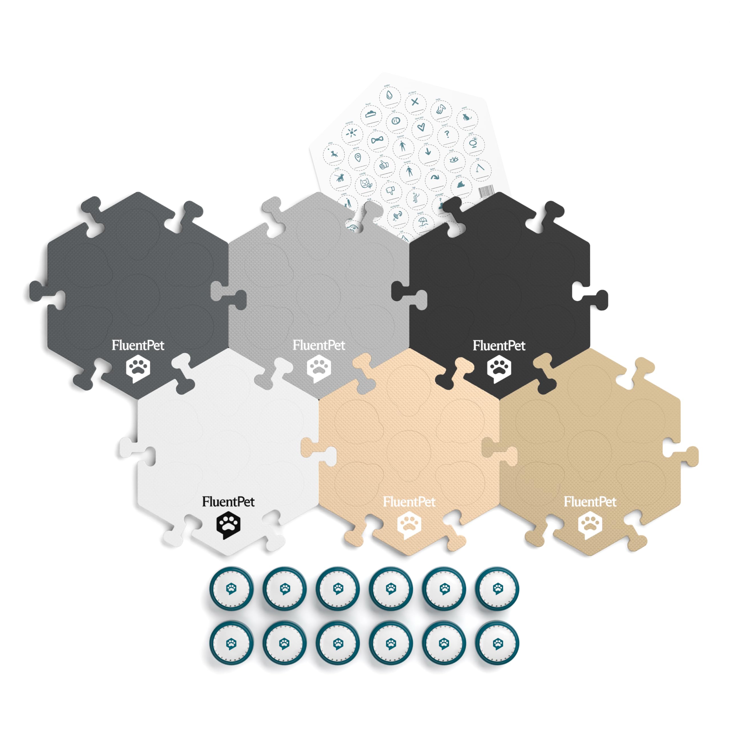 FluentPet Speak Up Key Vocab Kit – 12 Recordable Buttons & 6 HexTiles for Dog & Cat Communication