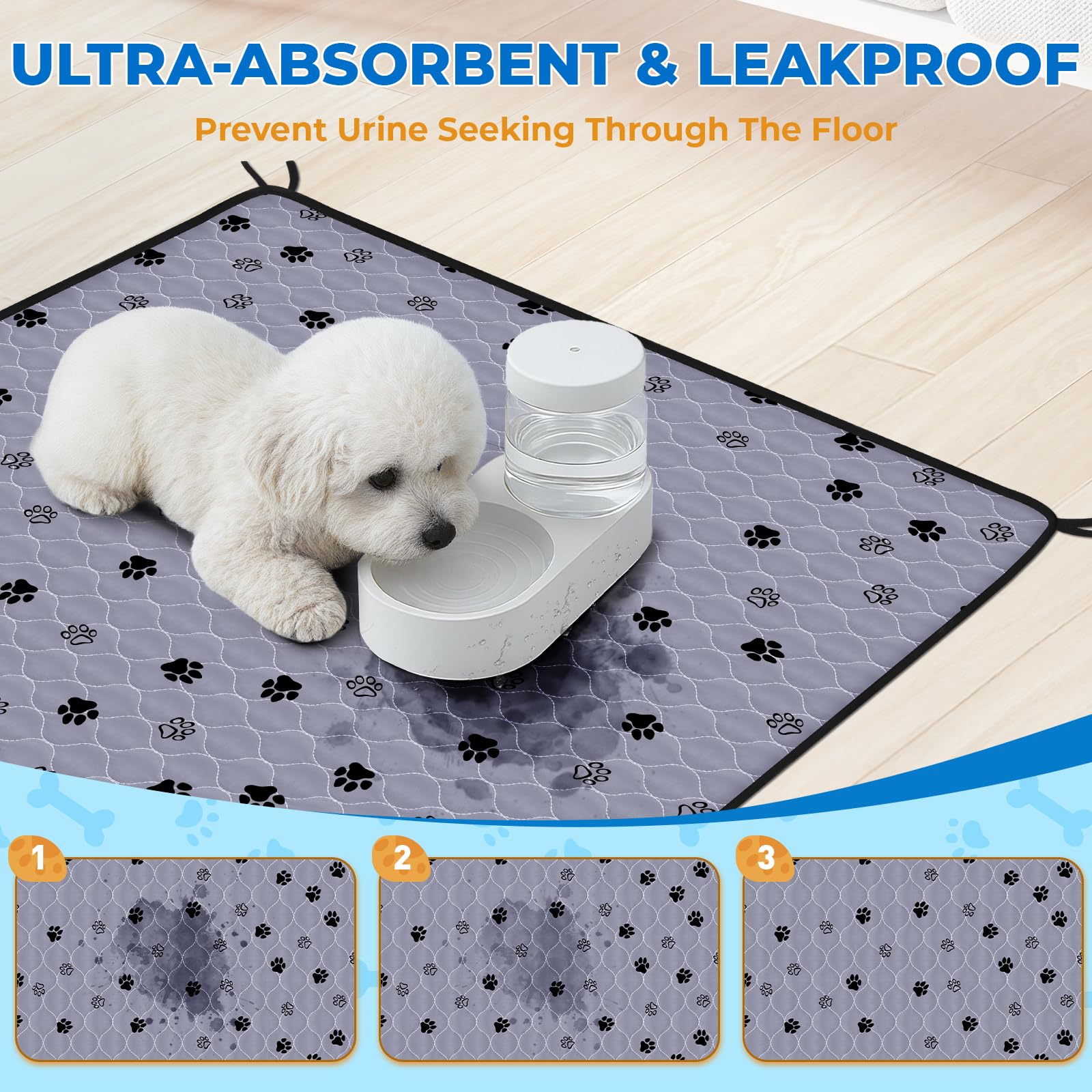 Fostanfly Non-Slip Washable Pee Pads — 2 Pack, 48x60, Ultra-Absorbent & Leak-Proof