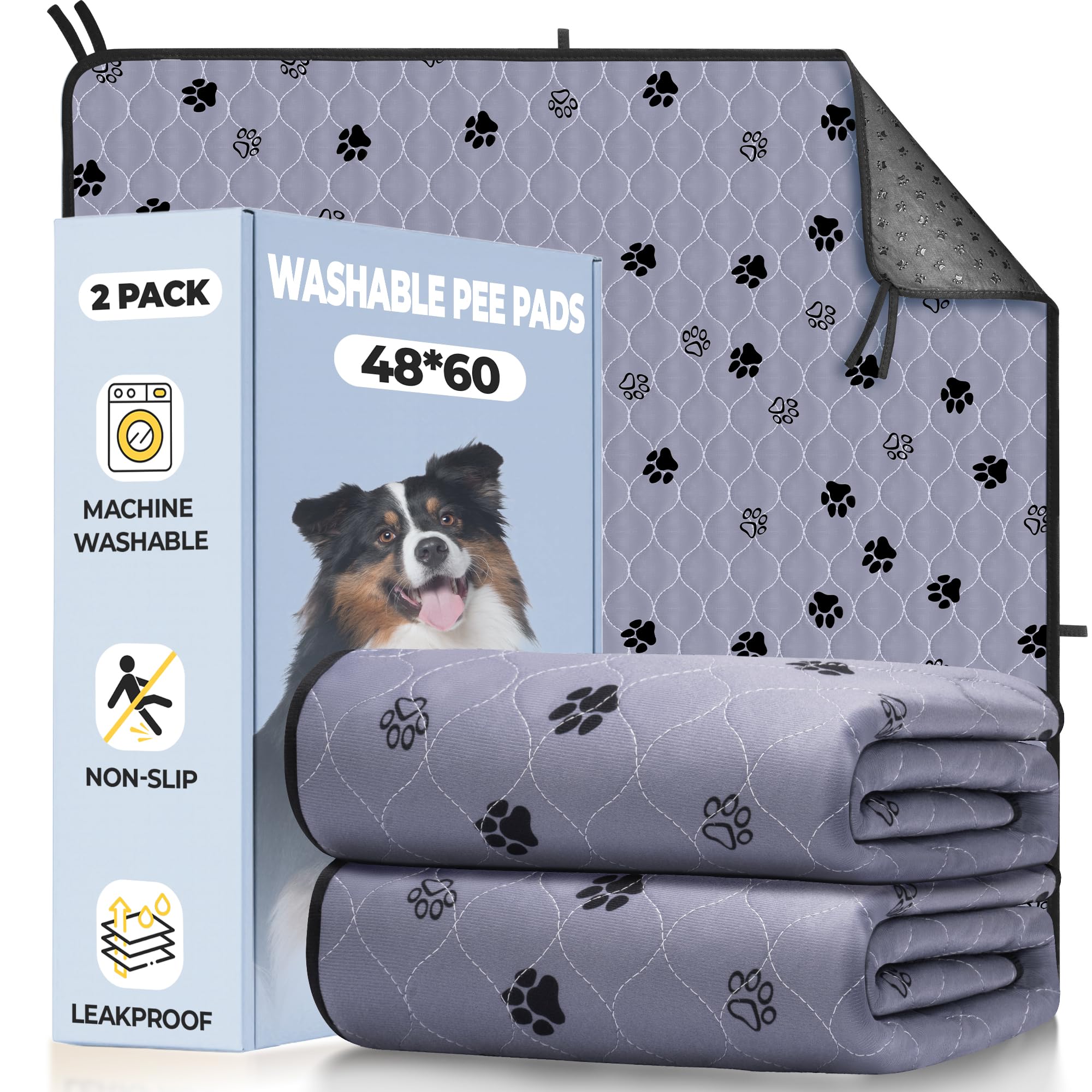 Fostanfly Non-Slip Washable Pee Pads — 2 Pack, 48x60, Ultra-Absorbent & Leak-Proof