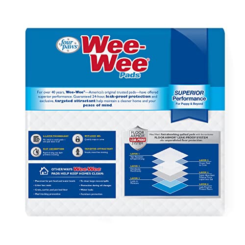 Four Paws Wee-Wee Superior Performance Unscented Pee Pads – 22 x 23, 100 Count