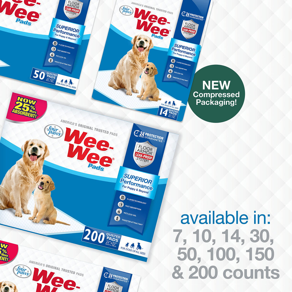 Four Paws Wee-Wee Superior Performance Unscented Pee Pads – 22 x 23, 100 Count