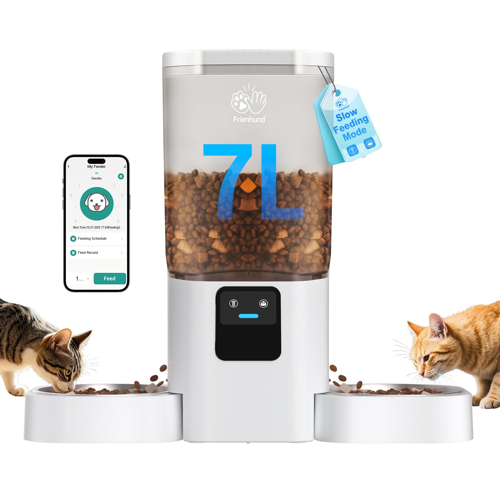 Frienhund Automatic Cat Feeder for Two Pets | Slow Feed, 5G WiFi, App Control, 29 Cup