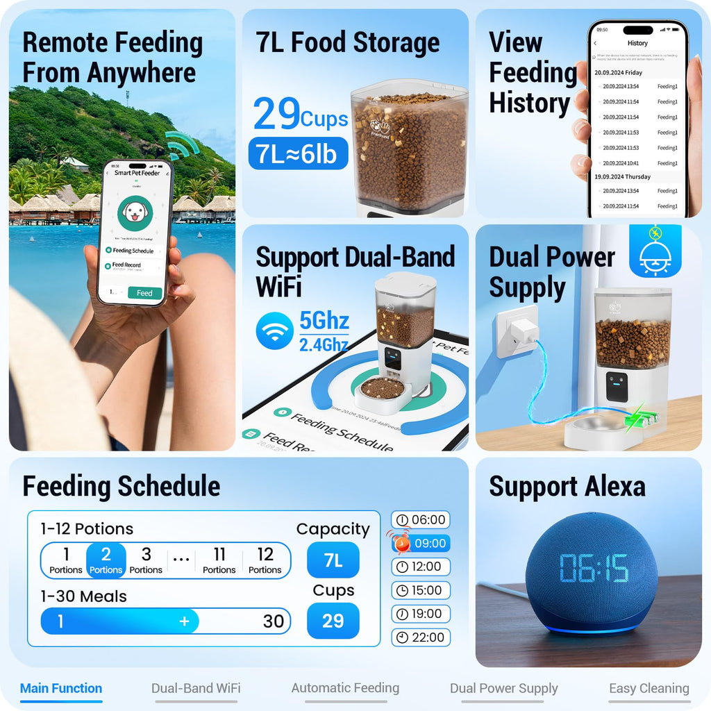 Frienhund Automatic Cat Feeder with 5G WiFi | App & Alexa | 7L (29 cups)