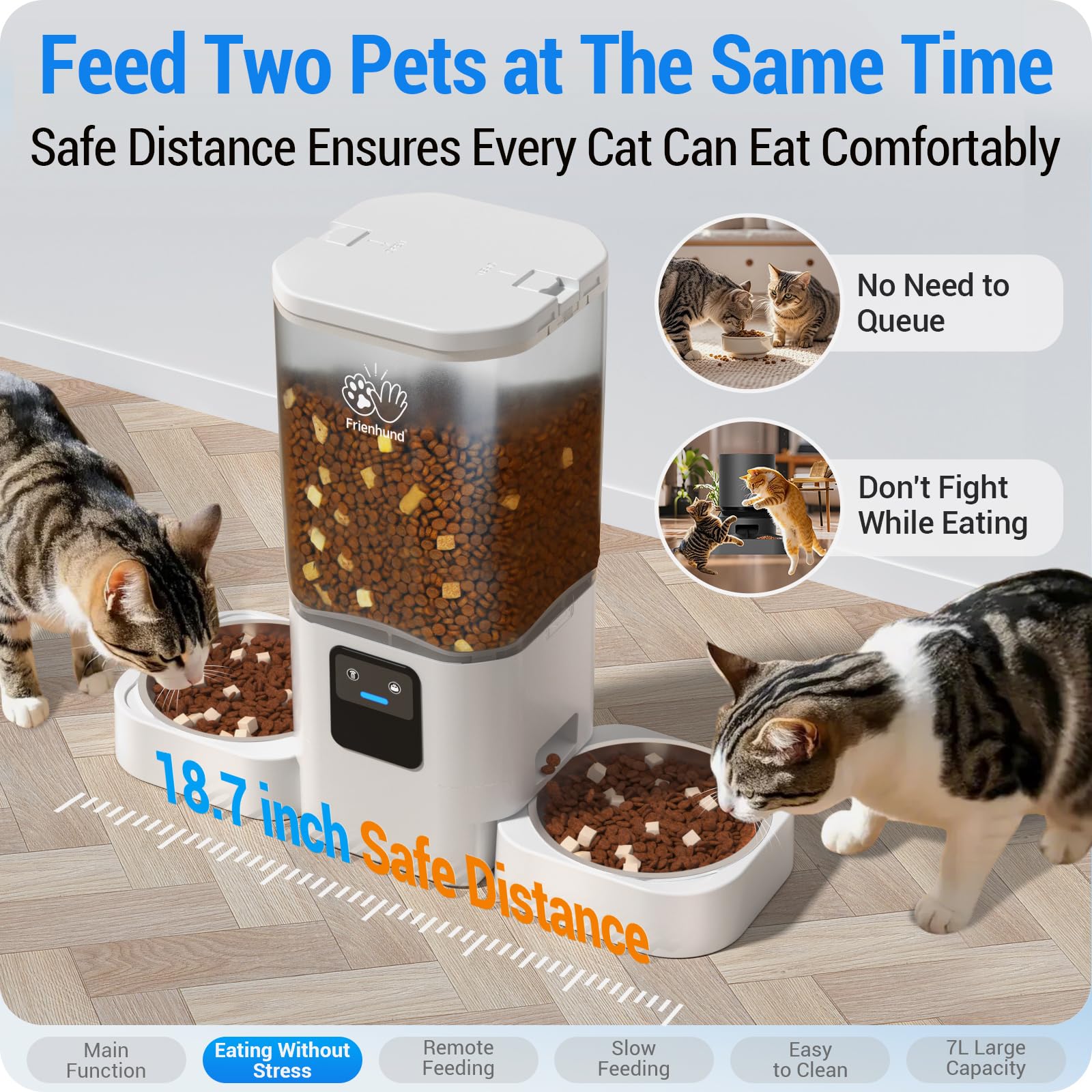 Frienhund Automatic Cat Feeder for Two Pets | Slow Feed, 5G WiFi, App Control, 29 Cup