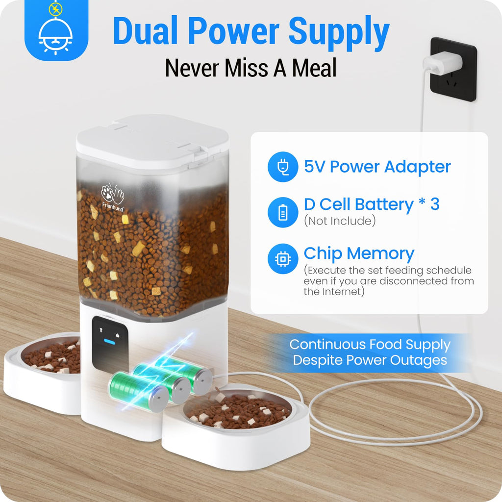 Frienhund Automatic Cat Feeder for Two Pets | Slow Feed, 5G WiFi, App Control, 29 Cup