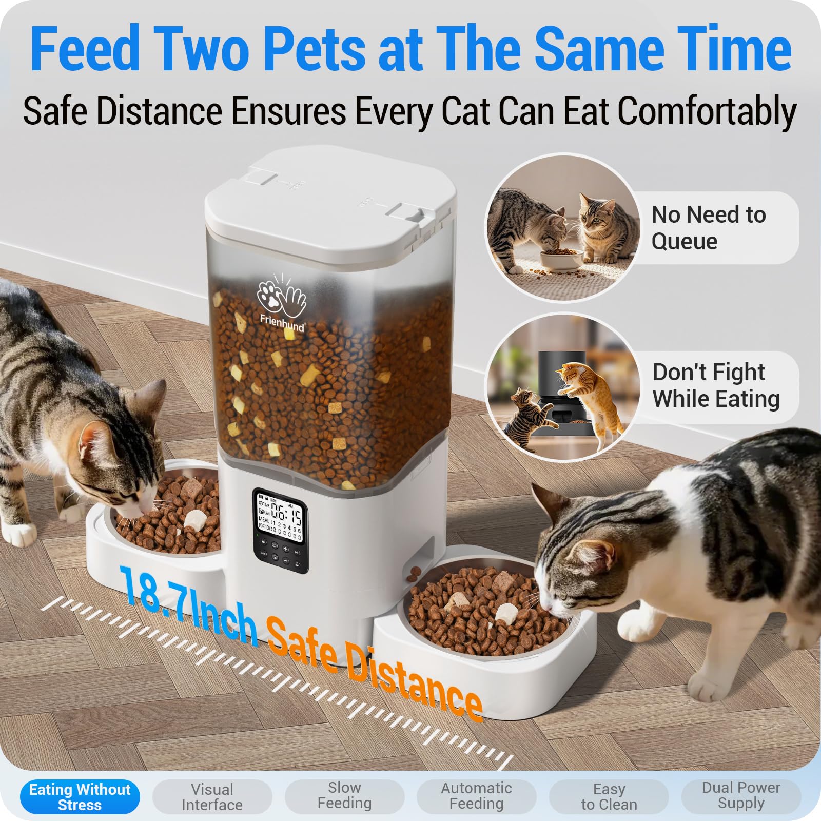 Frienhund Timed Automatic Cat Feeder for 2 Cats | Slow Feed, 7L Capacity