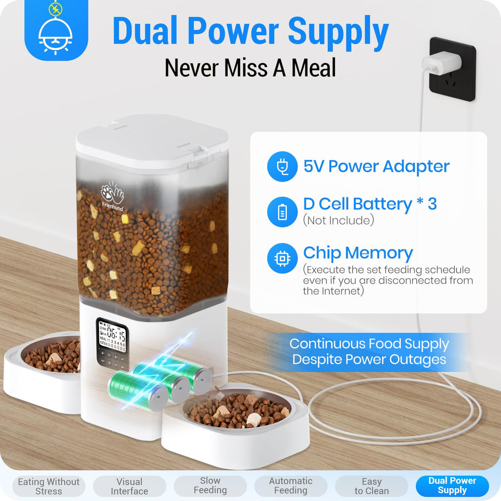 Frienhund Timed Automatic Cat Feeder for 2 Cats | Slow Feed, 7L Capacity