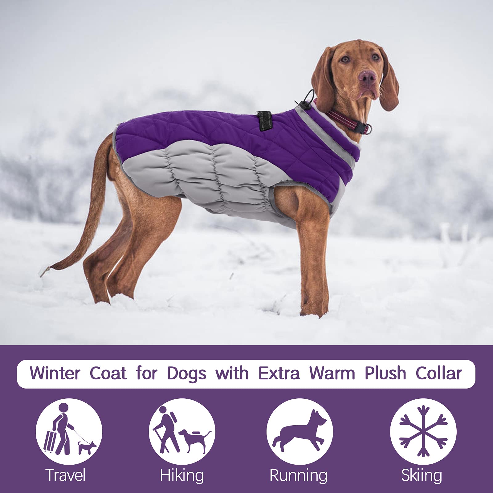FUAMEY Dog Coat for Large Dogs — Waterproof Winter Jacket with Built-In Harness, Reflective Strips, Fleece Lining (XS-XXXL)