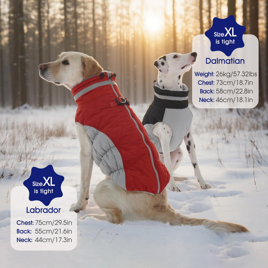 FUAMEY Large Dog Coat – Waterproof Winter Jacket with Built-In Harness (Red, L)