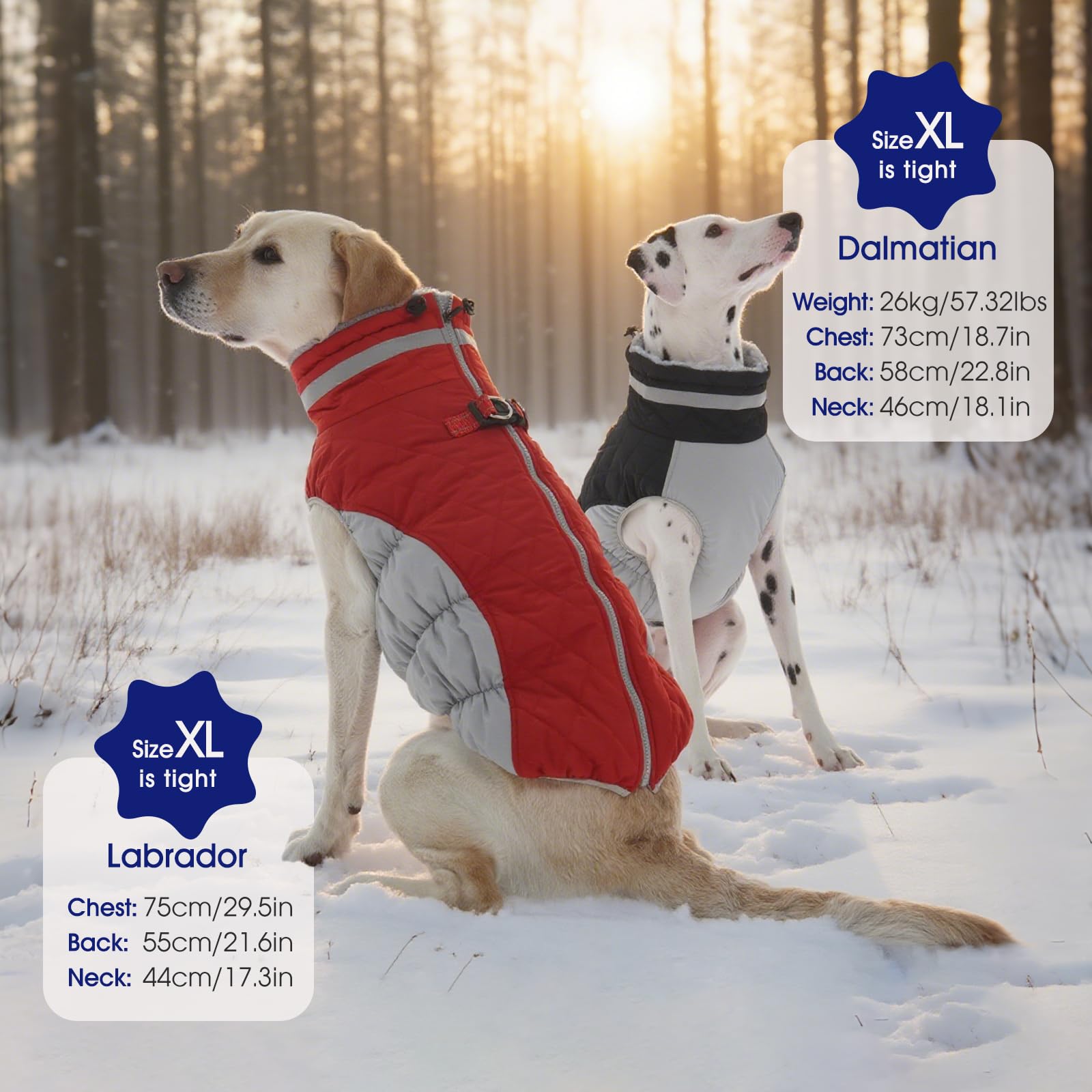 FUAMEY Large Dog Coat – Waterproof Winter Jacket with Built-In Harness (Red, L)
