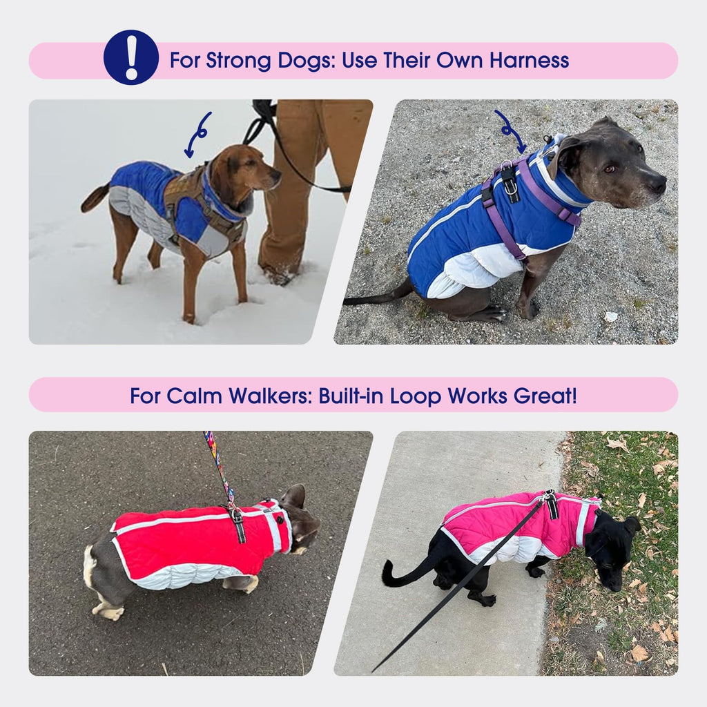 FUAMEY Large Dog Coat – Waterproof Winter Jacket with Built-In Harness (Red, L)
