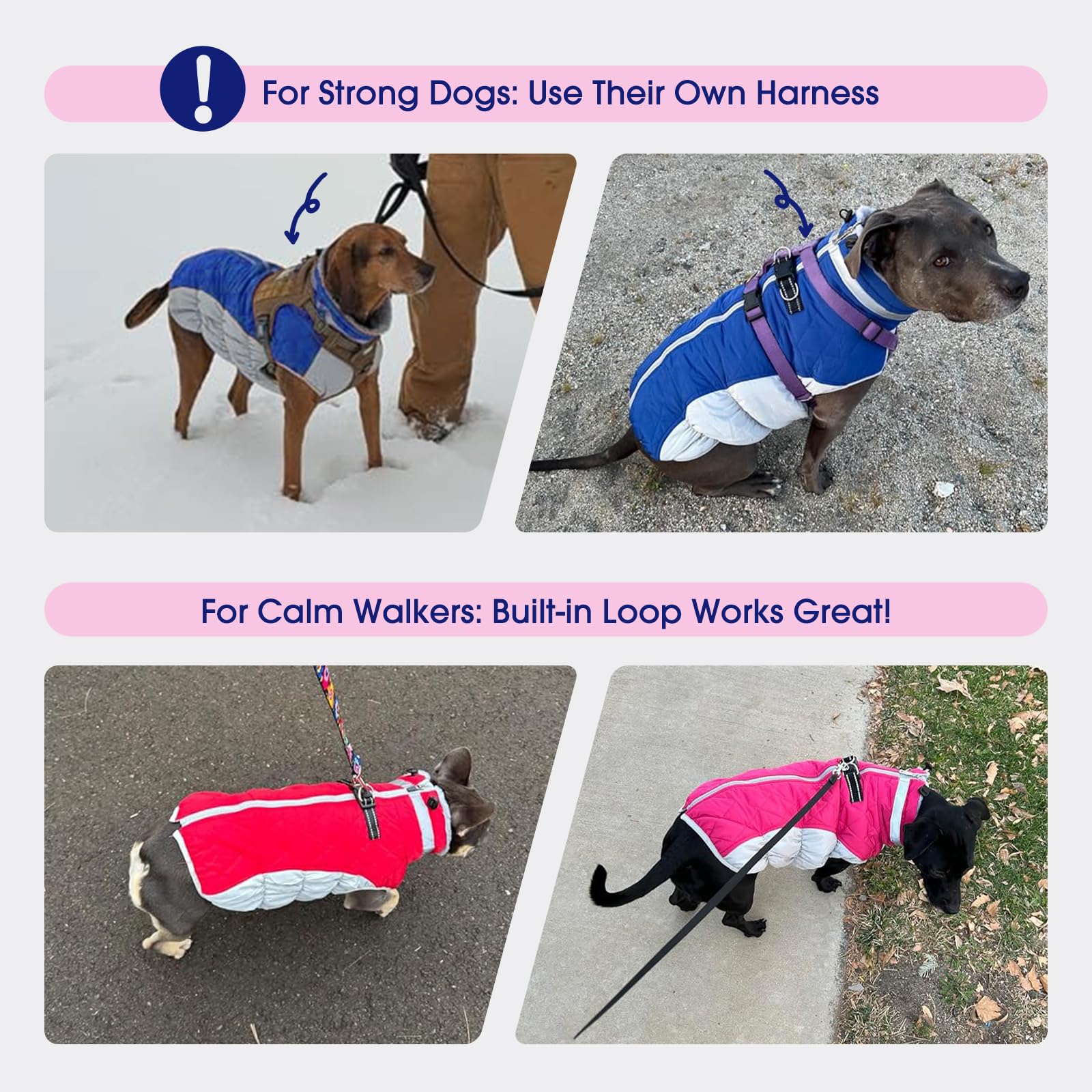 FUAMEY Large Dog Coat – Waterproof Winter Jacket with Built-In Harness (Red, L)