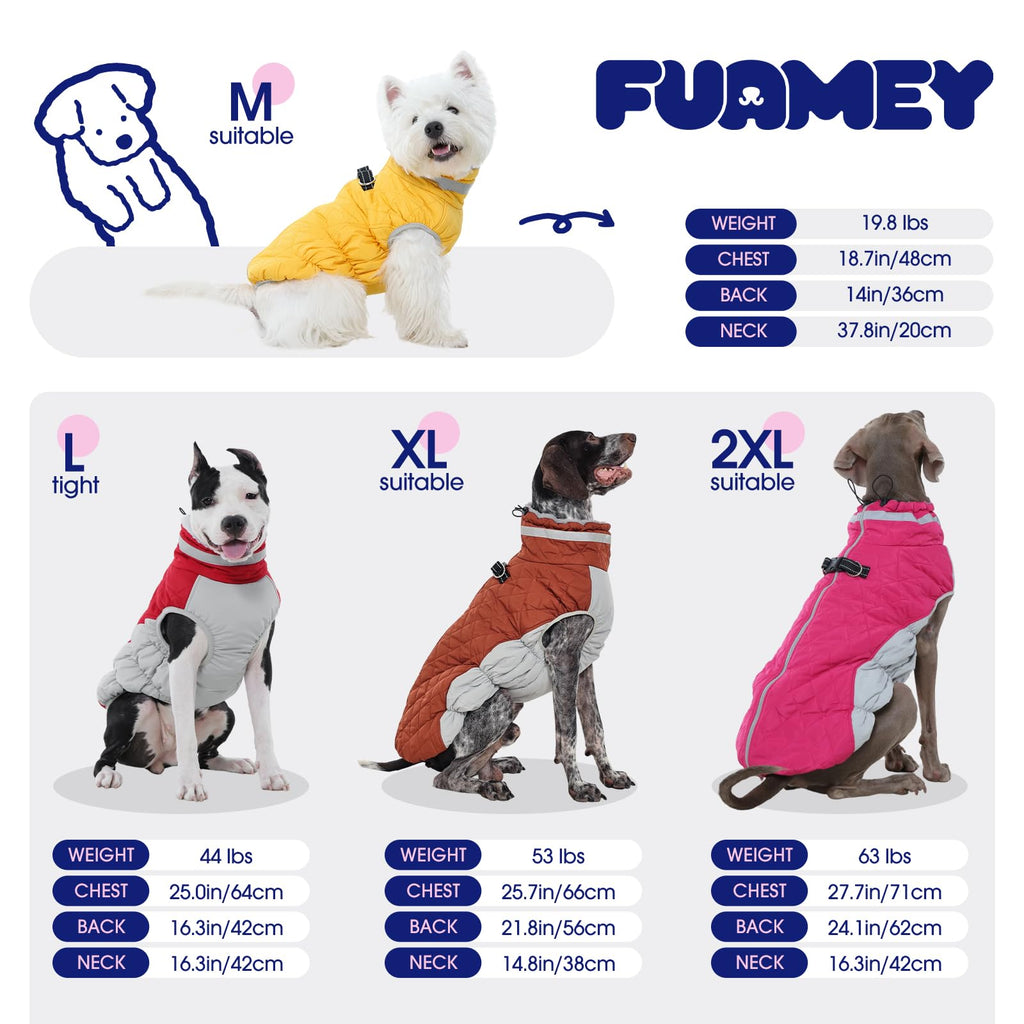 FUAMEY Large Dog Coat – Waterproof Winter Jacket with Built-In Harness (Red, L)